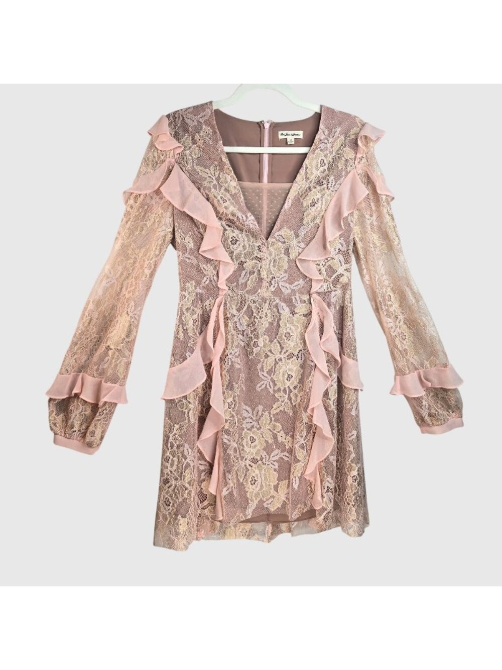 Sleeper Pink Lace Ruffle Mini Dress